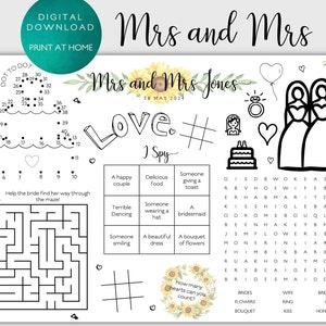Mrs und Mrs personalisierte Hochzeitstag Kinder Aktivität Blatt - Digitaler Download - zu Hause drucken