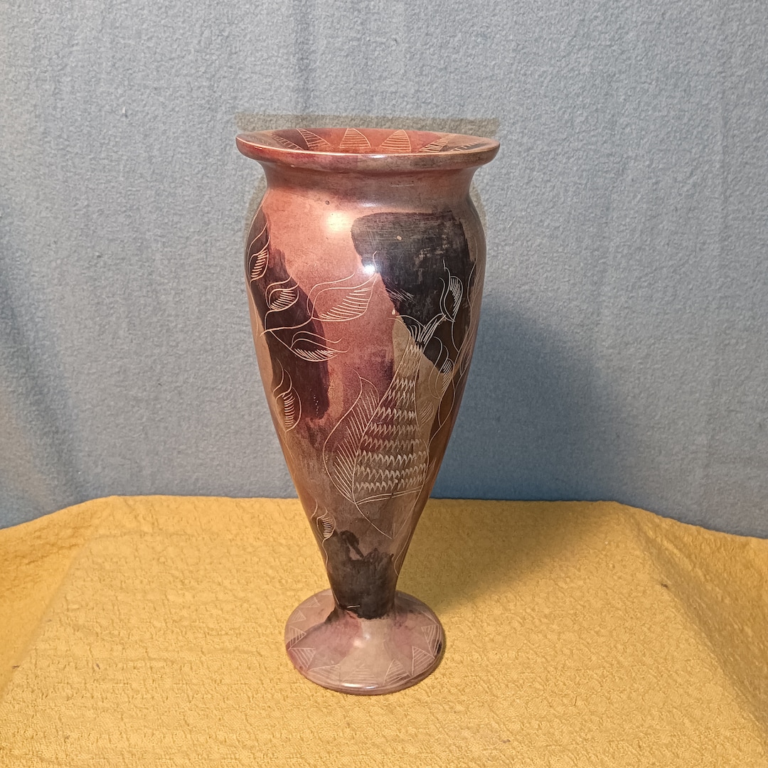 Vintage Hand Carved Kenyan Soapstone Vase Stone Vase African Folk Art