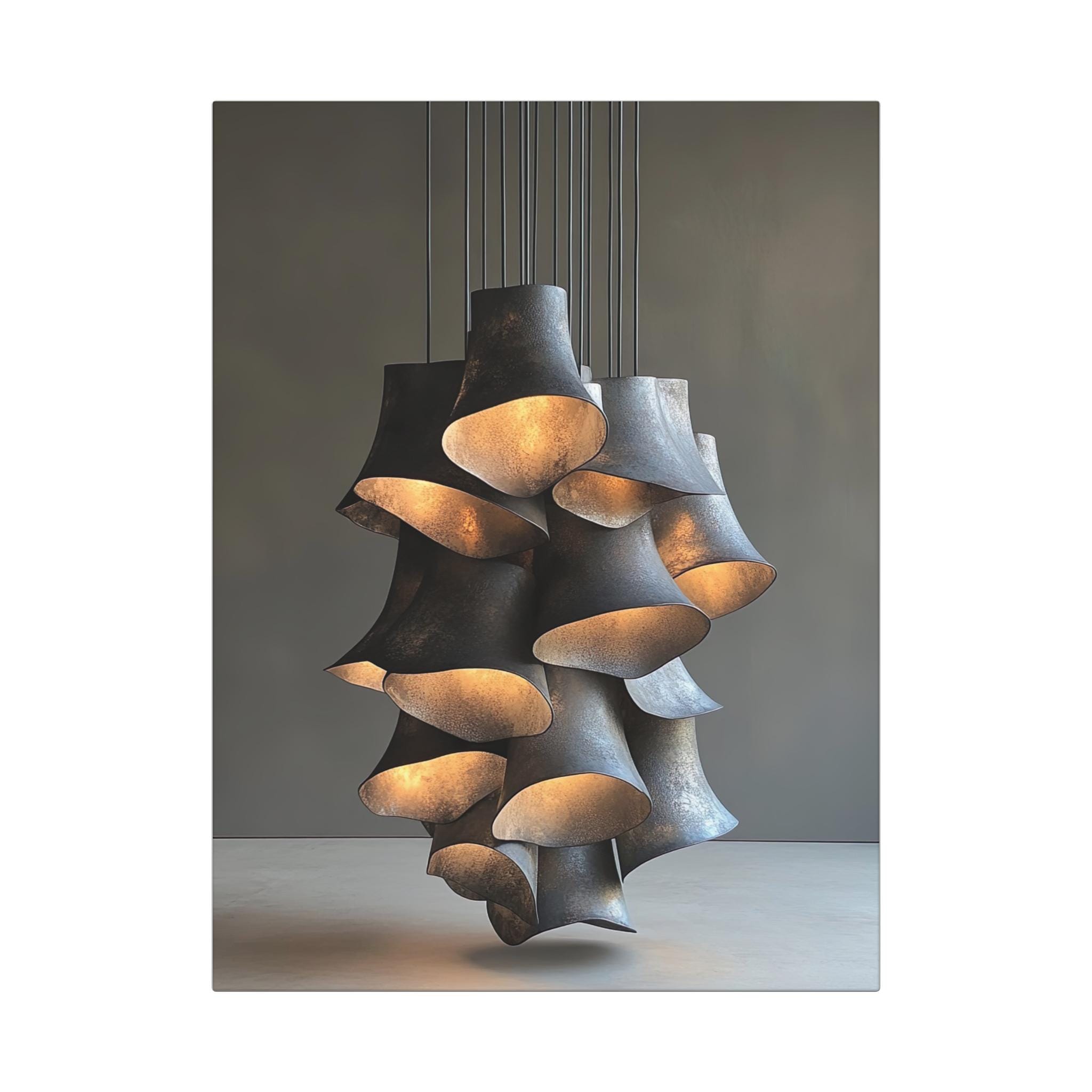 Abstract Chandelier Art Print: Modern Loft Lighting, Black & Gold Finish