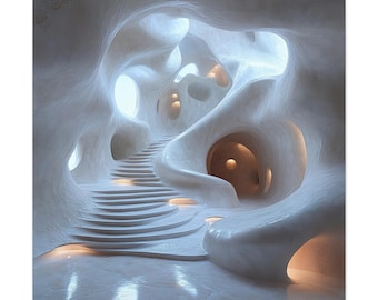 Futuristic Stairwell Canvas Print: Organic Architecture, Modern Abstract Wall Art