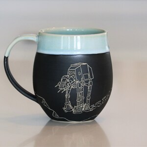 Pre-Order: Handmade Carved Ceramic Mug Hoth AT-AT Star Wars Wheel Thrown Stoneware Sgraffito 1 Mug image 2