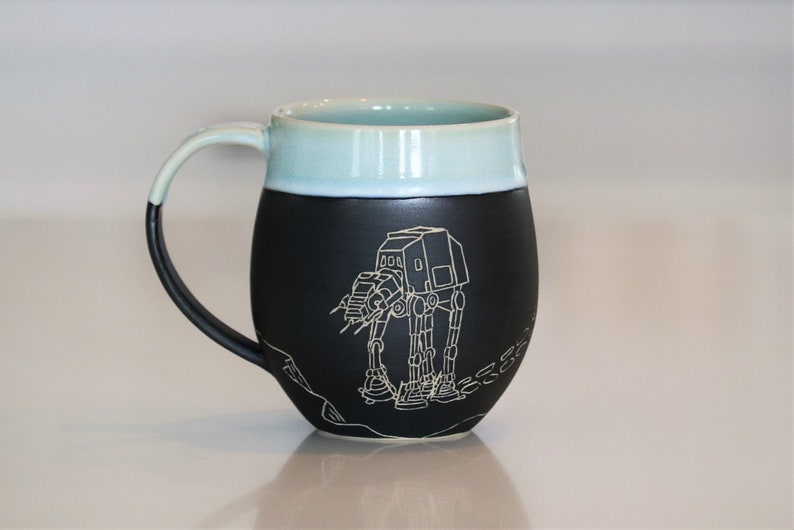 Pre-Order: Handmade Carved Ceramic Mug Hoth AT-AT Star Wars Wheel Thrown Stoneware Sgraffito 1 Mug image 2