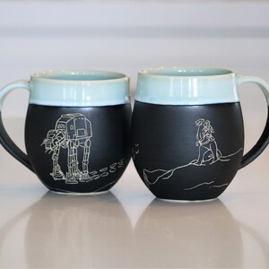 Handmade Carved Ceramic Mug | Hoth | AT-AT | Star Wars | Wheel Thrown Stoneware | Sgraffito | 1 Mug