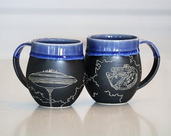 Handmade Carved Ceramic Mug | Bespin | Millennium Falcon | Cloud City | Star Wars | Wheel Thrown Stoneware | Sgraffito | 1 Mug