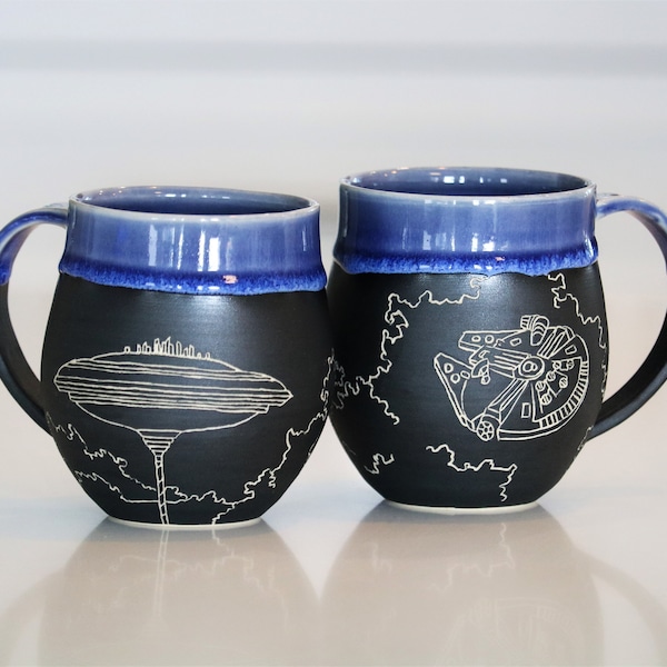 Pre-Order: Handmade Carved Ceramic Mug | Bespin | Millennium Falcon | Cloud City | Star Wars | Wheel Thrown Stoneware | Sgraffito | 1 Mug