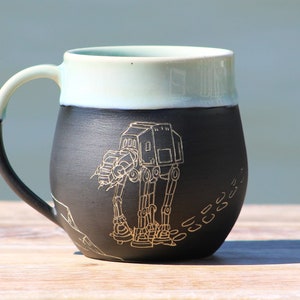 Pre-Order: Handmade Carved Ceramic Mug Hoth AT-AT Star Wars Wheel Thrown Stoneware Sgraffito 1 Mug image 7