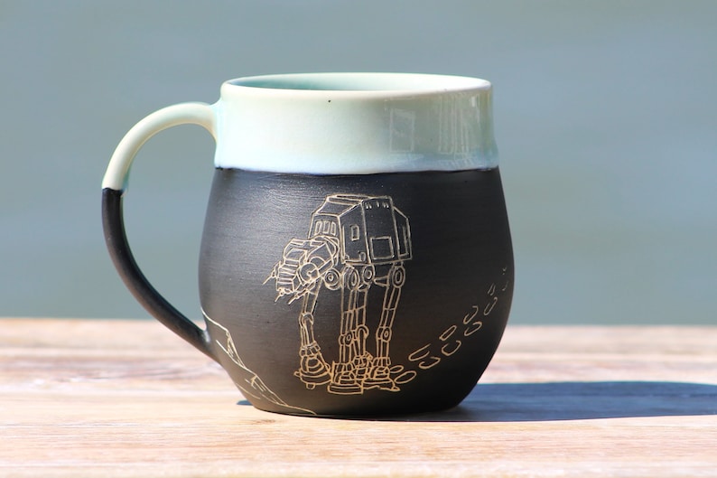 Pre-Order: Handmade Carved Ceramic Mug Hoth AT-AT Star Wars Wheel Thrown Stoneware Sgraffito 1 Mug image 7
