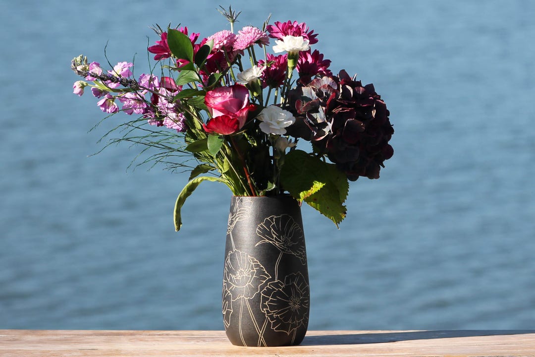 Handmade Carved Ceramic Vase | Poppy | Wheel Thrown Stoneware ...