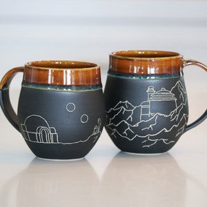 Pre-Order: Handmade Carved Ceramic Mug | Tatooine | Star Wars | Wheel Thrown Stoneware | Sgraffito | 1 Mug