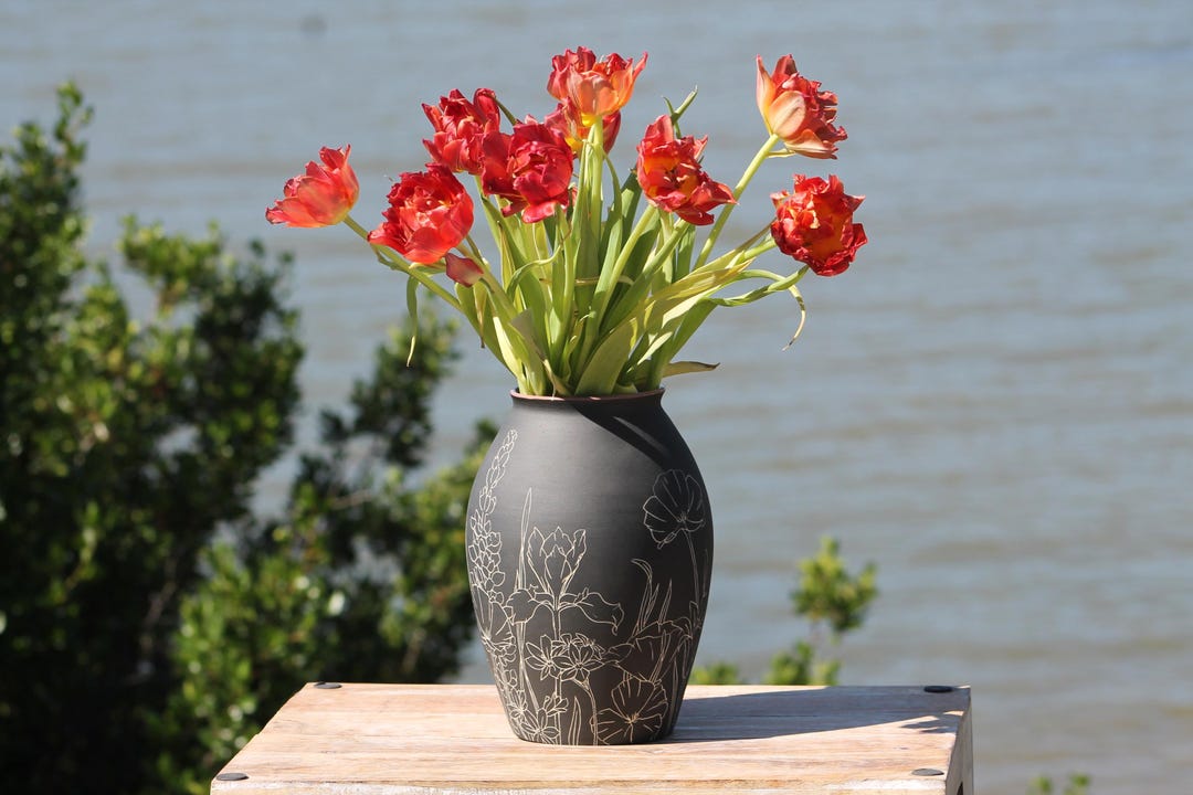 Handmade Carved Ceramic Vase | Wildflower | Wheel Thrown Stoneware ...