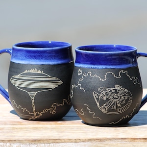 Handmade Carved Ceramic Mug | Bespin | Millennium Falcon | Cloud City | Star Wars | Wheel Thrown Stoneware | Sgraffito | 1 Mug