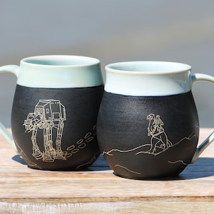 Handmade Carved Ceramic Mug | Hoth | AT-AT | Star Wars | Wheel Thrown Stoneware | Sgraffito | 1 Mug