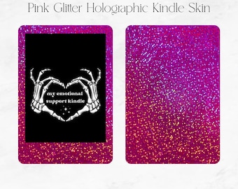 Kindle Skin – 2-Piece Pink Glitter Holographic Vinyl – Front & Back – Multiple Sizes – Removable Kindle Wrap