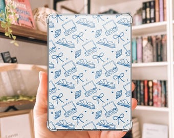 Coquette Coastal Shell Kindle Insert, Blue Seaside Bookish Decor (Cardstock)