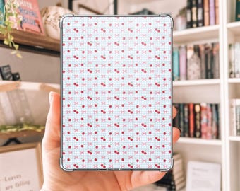 Gingham Cherry Bow Kindle Insert, Coquette E-Reader Decor (Paperwhite, Kobo)