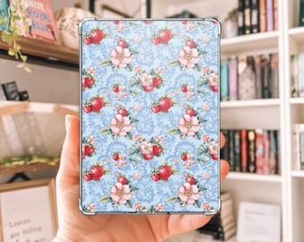 Strawberry Floral Kindle Insert, Cottagecore E-Reader Cardstock Decor (Paperwhite Kobo)