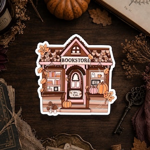 Cozy Bookstore Sticker: Autumn Bookish Design - Waterproof & UV Resistant
