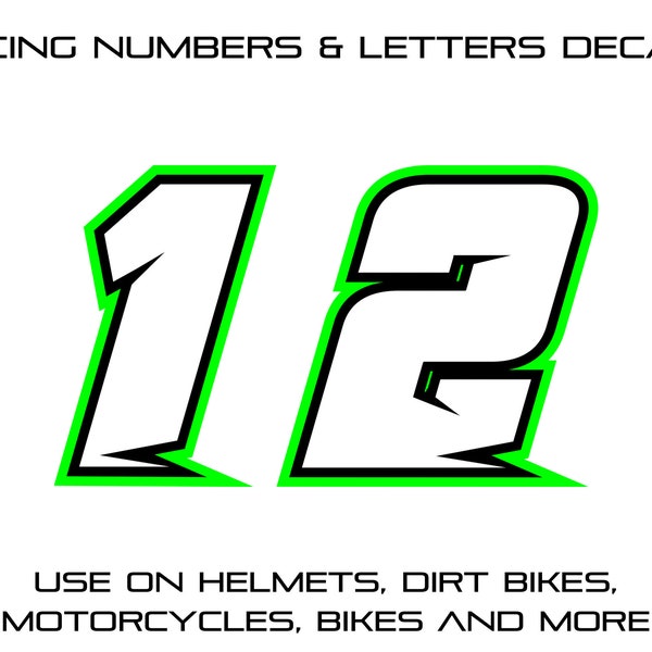 Custom Racing Numbers/Letters Decal, Waterproof, Weather Resistant, Long Lasting Stickers for Dirt Bike, Motorcycle, Helmet, Bike, Car