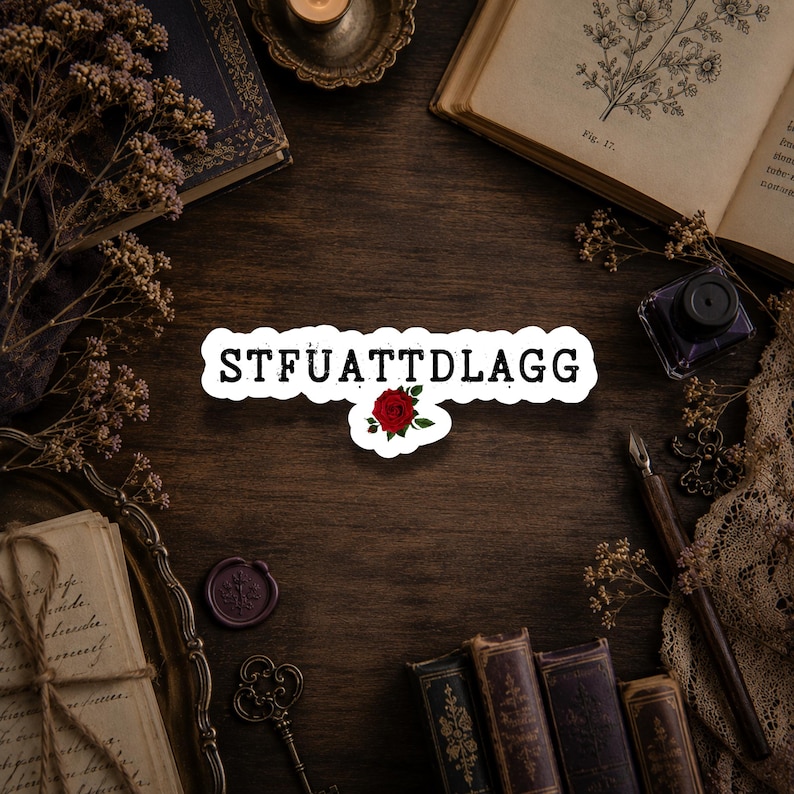 Dark romance bookish sticker featuring the phrase STFUATTDLAGG with a bold design, glitter finish, and waterproof vinyl, made for spicy romance and smut readers.