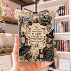 May include: A rectangular tablet case featuring a vintage-style collage with the text: Always throw spilled SALT over your left shoulder. keep ROSEMARY by your garden gate. plant LAVENDER for luck and fall in LOVE whenever you can.