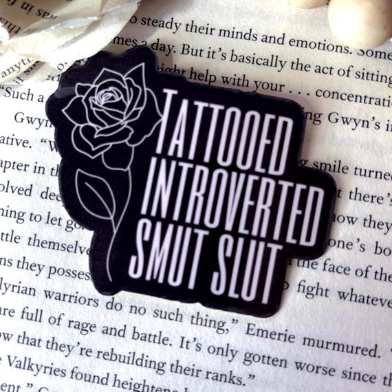 Smut Sticker, Tattooed Introverted Smut Slut, Dark Romance Bookish Sticker for Kindle, Laptop, Water Bottle and more, Pink and Black
