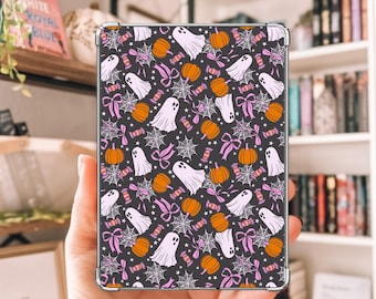Inserto in cartoncino per Kindle a tema Halloween, con motivo a zucca fantasma, regalo per amanti dei libri.