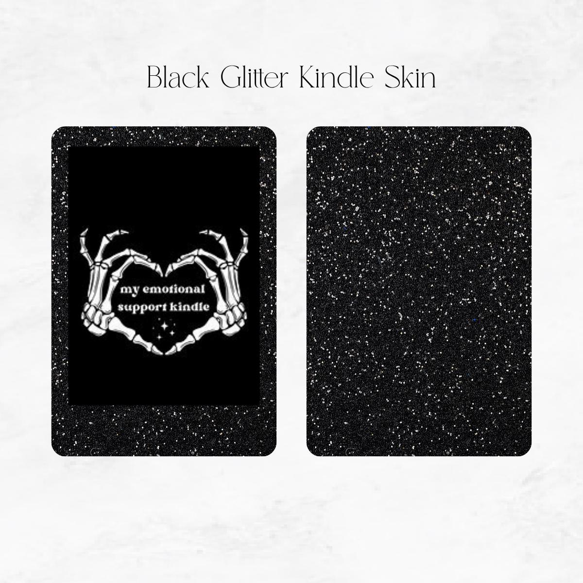 Kindle Skin – 2-Piece Black Glitter Vinyl – Front & Back – Multiple Sizes – Removable Kindle Wrap – Dark Bookish Kindle Decor