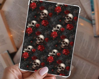 Inserto para Kindle de calavera y rosa: decoración de cartulina romántica gótica
