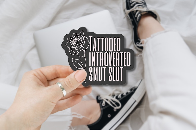 Smut Sticker, Tattooed Introverted Smut Slut, Dark Romance Bookish Sticker for Kindle, Laptop, Water Bottle and more, Pink and Black