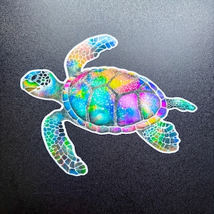 Sticker tortue de mer coloré - Vinyle imperméable - Brillant ou pailleté - Plusieurs tailles - Pour voiture, bouteille d'eau, Kindle et plus