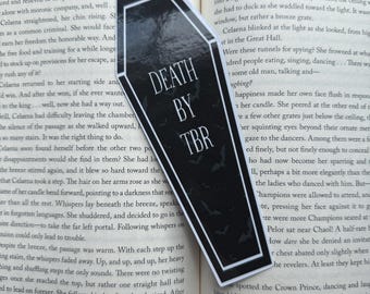 Coffin Bookmark | Death by TBR | Halloween Bookmark | Laminated | Spooky Bookish Gift