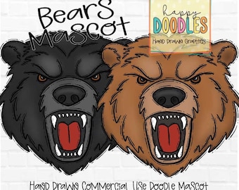 Bear School Mascot - Doodle Clipart PNG Digital Design - Brown Bear Hand Drawn Clipart - Team Mascot - School Spirit - Preppy Black Bear