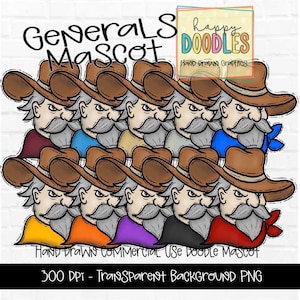 Generäle Schulmaskottchen - Doodle Clipart PNG Digital Design - General Handgezeichnete Clipart - Team Maskottchen - Schulgeist - adrette Maskottchen