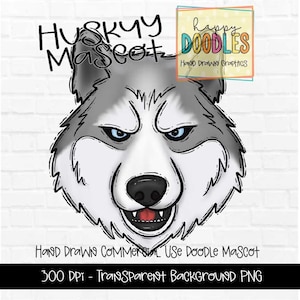 Huskies School Mascot - Doodle Clipart PNG Digital Design - Husky Hand Drawn Clipart - Team Mascot - School Spirit - Preppy Mascot