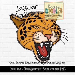 Jaguar School Mascot - Doodle Clipart PNG Digital Design - Jaguar Hand Drawn Clipart - Team Mascot - School Spirit - Preppy Mascot