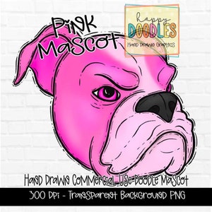 Pink Bulldog School Mascot - Doodle Clipart PNG Digital Design - Bulldog Hand Drawn Clipart - Team Mascot - School Spirit - Commercial Use