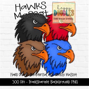 Hawks School Mascot - Doodle Clipart PNG Digital Design - Black Hawk Hand Drawn Clipart - Team Mascot - School Spirit - Preppy Mascot