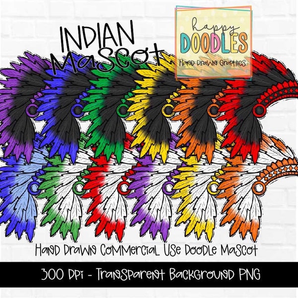 Indians School Mascot - Doodle Clipart PNG Digital Design - Indian Hand Drawn Clipart - Team Mascot - School Spirit - Preppy Mascot