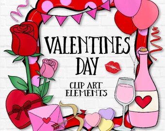 Valentines Day Clipart Graphics - Commercial Use For Digital Designers - Hand Drawn Valentine Elements - High Quality PNG Files