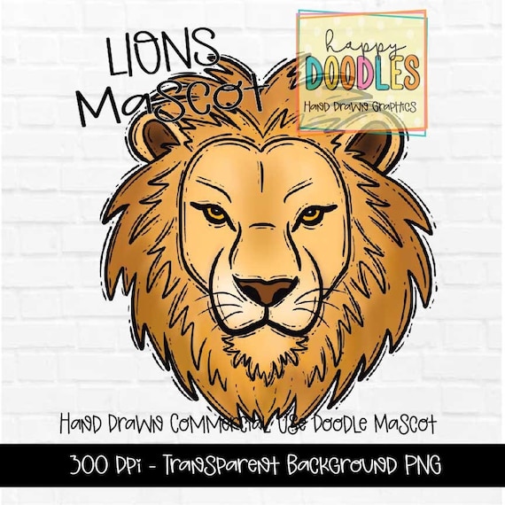 Lion School Mascot - Doodle Clipart PNG Digital Design - Lion Hand Drawn Clipart - Team Mascot - School Spirit - Commercial Use