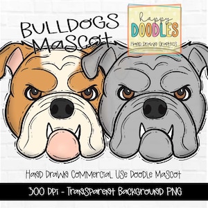Bulldog School Mascot - Doodle Clipart PNG Digital Design - Dogs Hand Drawn Clipart - Team Mascot - School Spirit - Commercial Use