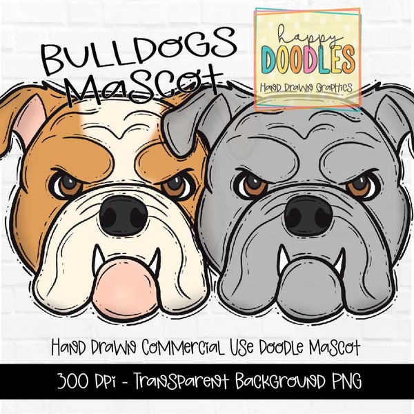 Bulldog School Mascot - Doodle Clipart PNG Digital Design - Dogs Hand Drawn Clipart - Team Mascot - School Spirit - Commercial Use