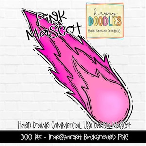 Pink Comets School Mascot - Doodle Clipart PNG Digital Design - Comets Hand Drawn Clipart - Team Mascot - School Spirit - Preppy Comets