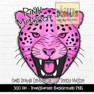 Pink Leopard School Mascot - Doodle Clipart PNG Digital Design - Leopard Hand Drawn Clipart - Team Mascot - School Spirit - Preppy Mascot