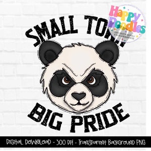 Pandas Small Town Big Pride Tshirt Design PNG, Preppy Mascot, School Mascot Digital Design, Hand Drawn, Team School Spirit