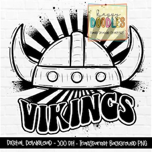 Vikings Preppy Mascot PNG - Retro Mascot Black - School Mascot Digital Design - Hand Drawn - Team School Spirit - One Color Design