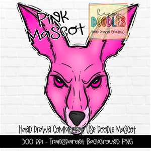 Mascotte d'école de kangourou rose - Doodle Clipart PNG Digital Design - Kangourou Clipart dessiné à la main - Mascotte d'équipe - Esprit d'école - Mascotte Preppy