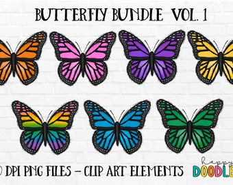 Butterfly Doodle Drawings, Sublimation Design Elements, Hand Drawn Clip Art Graphics, Commercial Use Clip Art Image Files