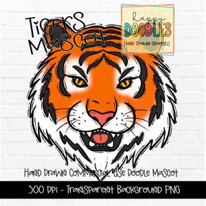 Tiger School Mascot - Doodle Clipart PNG Digital Design - Tigers Hand Drawn Clipart - Team Mascot - School Spirit - Commercial Use