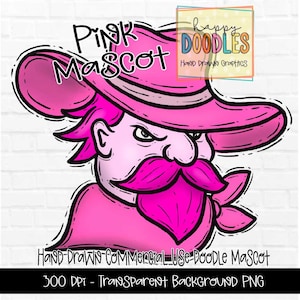 Pink Generals School Mascot - Doodle Clipart PNG Digital Design - General Hand Drawn Clipart - Team Mascot - School Spirit - Preppy Mascot